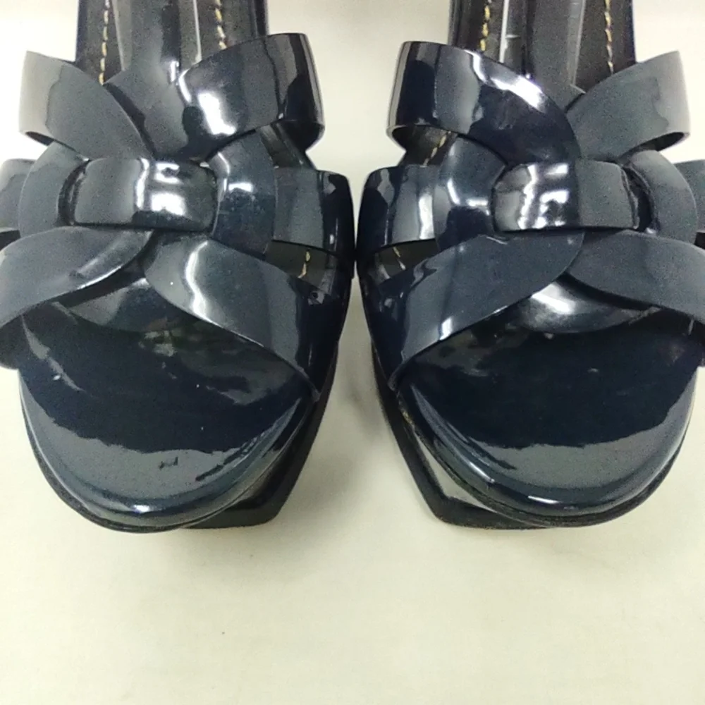 Yves St Laurent YSL 40 tribute BLUE patent leather platform sandals Celebrity
